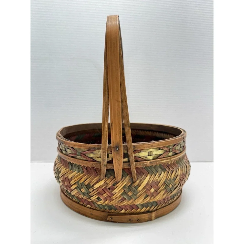 Vintage Mid-Century Chinese Woven Bamboo Wedding / Betrothal Basket Handmade